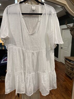 100% LINEN Lightweight White Tiered Tunic